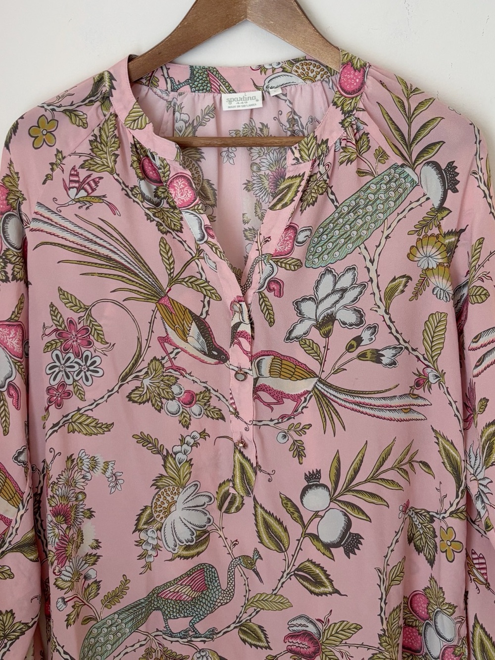 Spartina Pink Floral Cora Silk Popover Blouse Large - Picture 3 of 8
